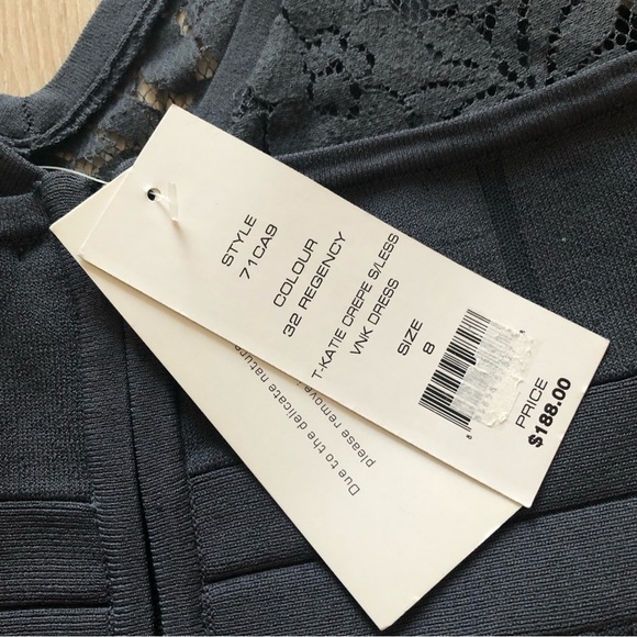 NWT French Connection Katie Crepe Lace Detailed Sleeveless V Neck Dress in Grey - Picture 12 of 14